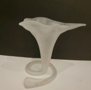 Drosted Blown Glass Lily Coil 5" Pedestal Vase Art Nouveau Style